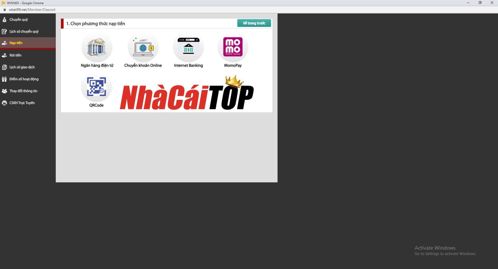 Hướng dẫn cách nạp tiền winbet nhà cái winbet