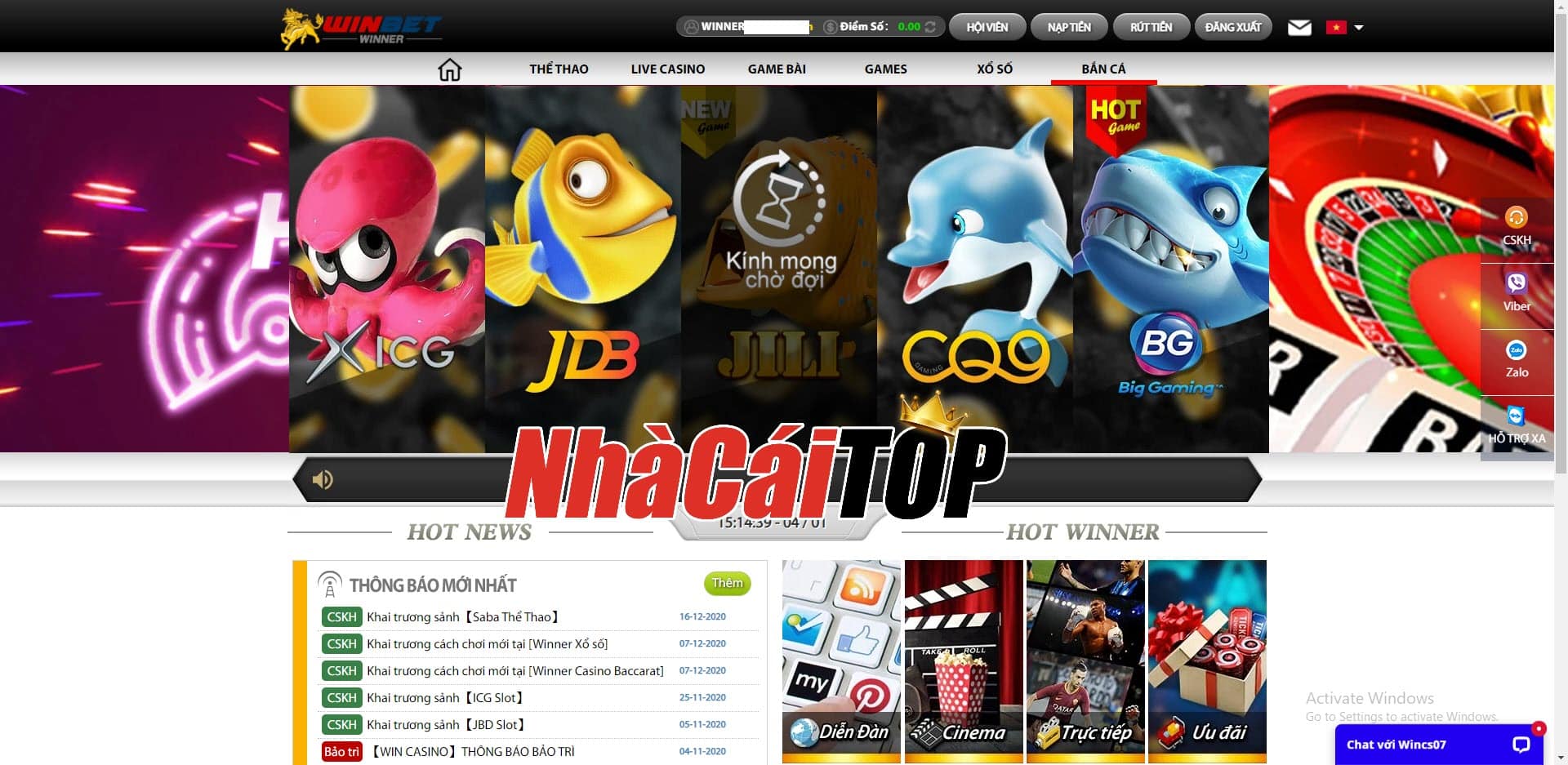 Bắn cá ăn xu nhà cái Winbet win