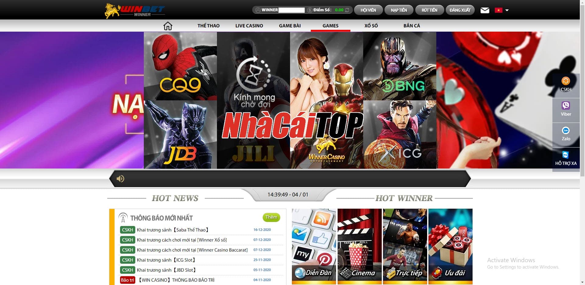 Người chiến thắng trò chơi xèng trực tuyến nhà cái Winbet