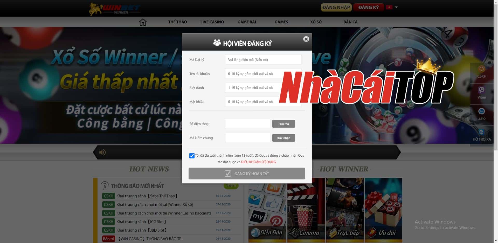 Hướng dẫn cách đăng ký tài khoản winbet winner